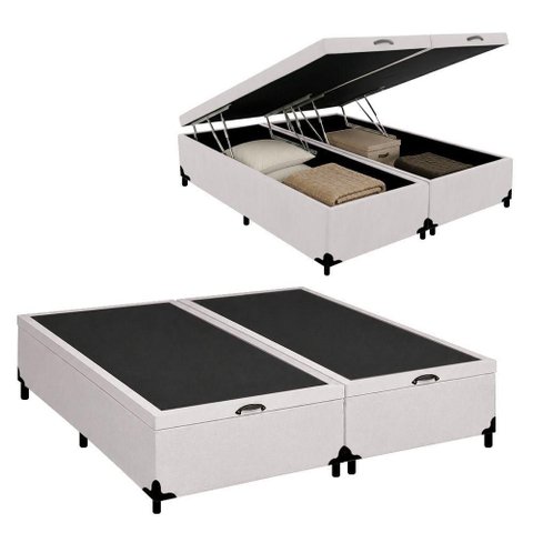 Cama Box com Baú King Bipartido Royal Sleep Sintético Branco