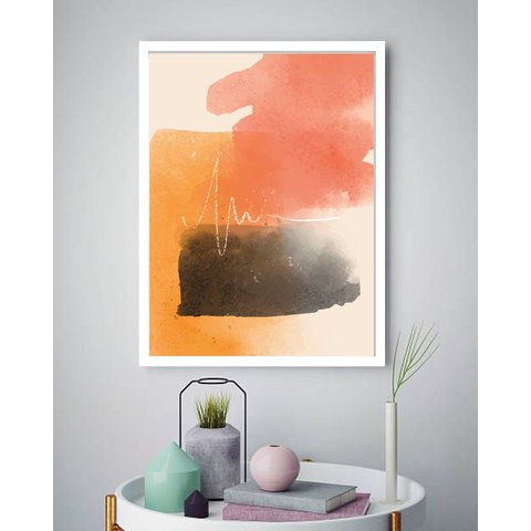 Quadro Decorativo Abstrato Preto Laranja - 70x50cm:moldura Preta