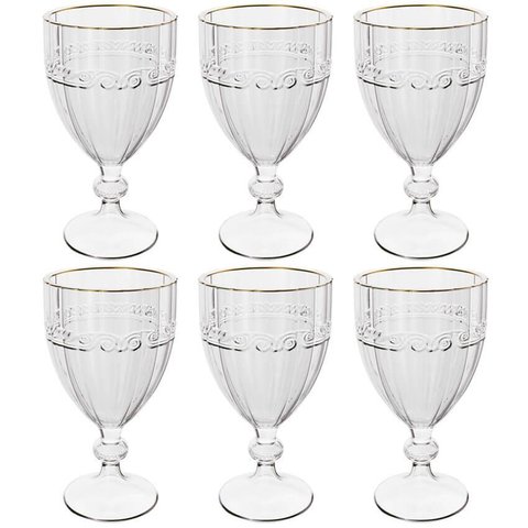 Kit 6 Taças Cristal 330ml Fio de Ouro Imperial Lyor Avulsa Servir Sucos Água Drinks Mesa Posta