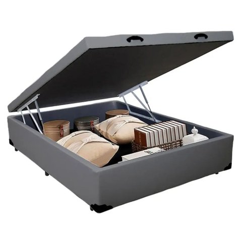 Cama Box Bau Casal Sintetico Premium Santo Box 47x138x188:cinza