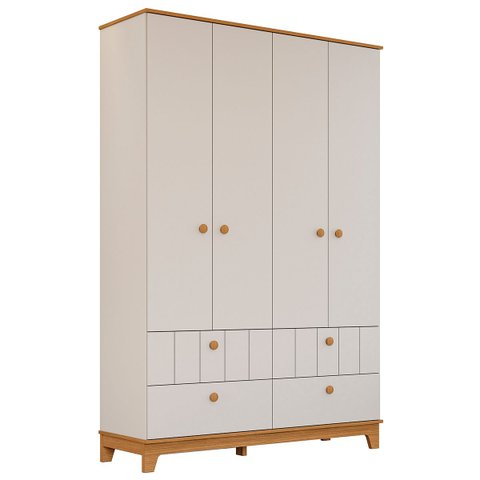 Guarda Roupa Biscoito Quarto Infantil com 4 Portas 4 Gavetas Off White/Nature