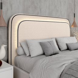 Cabeceira Estofada Cama Queen Lille com Led Bouclé Off White - M.a Bouclé Off White - 4