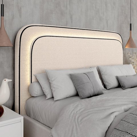 Cabeceira Estofada Cama Queen Lille com Led Bouclé Off White - M.a Bouclé Off White