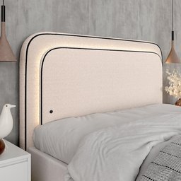 Cabeceira Estofada Cama Queen Lille com Led Bouclé Off White - M.a Bouclé Off White - 3