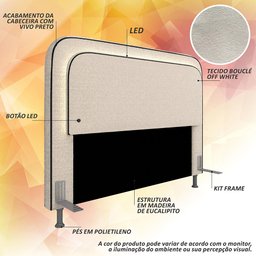 Cabeceira Estofada Cama Queen Lille com Led Bouclé Off White - M.a Bouclé Off White - 7