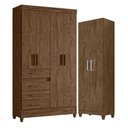 Ver imagem 1 de Guarda Roupa Solteiro Sobral e Armário Multiuso New Íris Castanho Wood - Moval