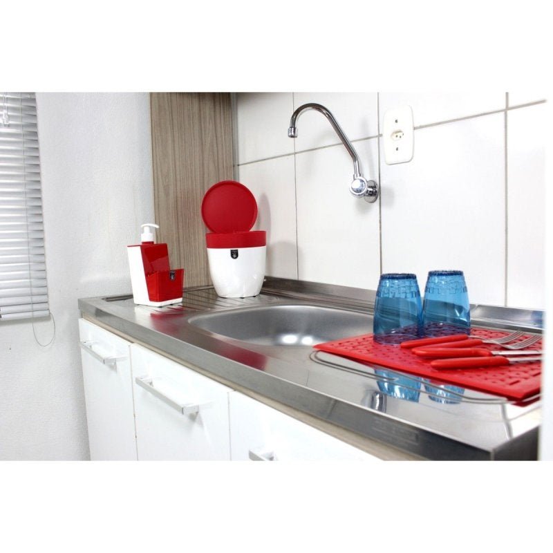 Kit Lixeirinha Dispenser Detergente Grade de Pia Cozinha - Cores - Vermelho - 4