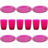 Conjunto de Jantar 12 Peças Jogo Copos Pratos Mesa Cozinha - Rosa - 1