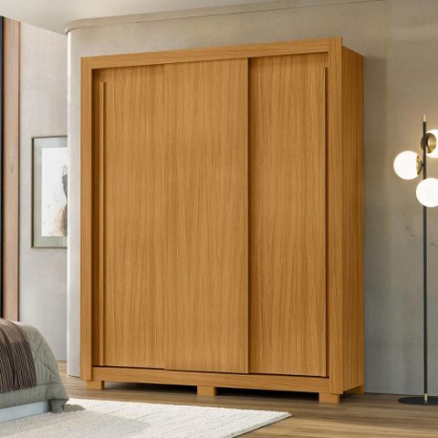 Guarda-Roupa Casal com 3 Portas de Correr e 2 Gavetas 156cm Multimóveis CR35676 Madeirado
