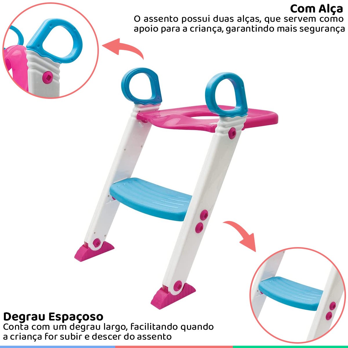 Assento Redutor Infantil Com Escada Para Vaso Sanitário 1+ Ano Até 40 ...