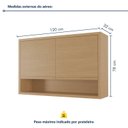 Ver imagem 3 de Armário Aéreo 2 Portas com Nicho 120cm 100% MDF Condessa Marrom/Carvalho