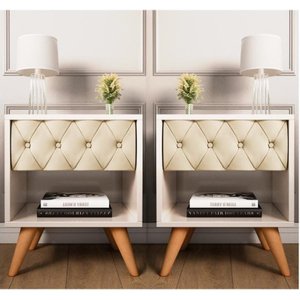 Conjunto 2 Mesa de Cabeceira Glamur Vitoria Decor Pé Madeira Gaveta Estofada Corredica Telescopica-j