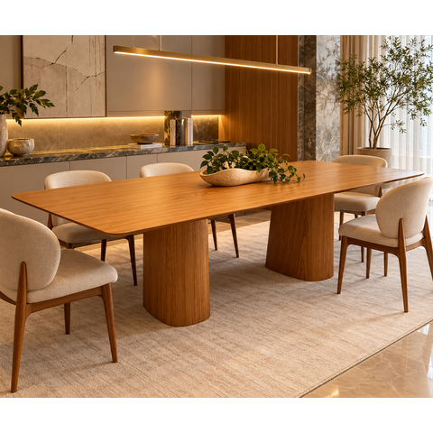 Mesa de Jantar Retangular Duo Cone 210x120cm em Freijó