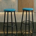 Ver imagem 1 de Kit 2 Banquetas Banco Alta Balcão Bar Acabamento da Estrutura Preta Eva:Azul Turquesa