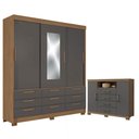 Ver imagem 1 de Guarda Roupa Casal 3 Portas 9 Gavetas Morretes com Espelho e Cômoda Havana Master com Pés Jatobá Gra