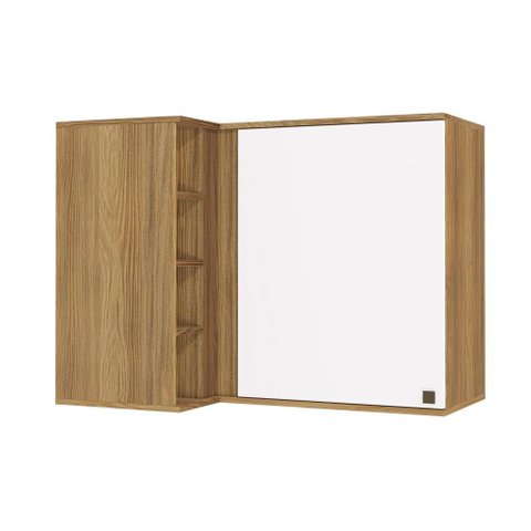 Armário Aéreo de Canto Reto Celeste Kappesberg 100% Mdf 1 Porta 4 Nichos Nogueira/branco 98cm