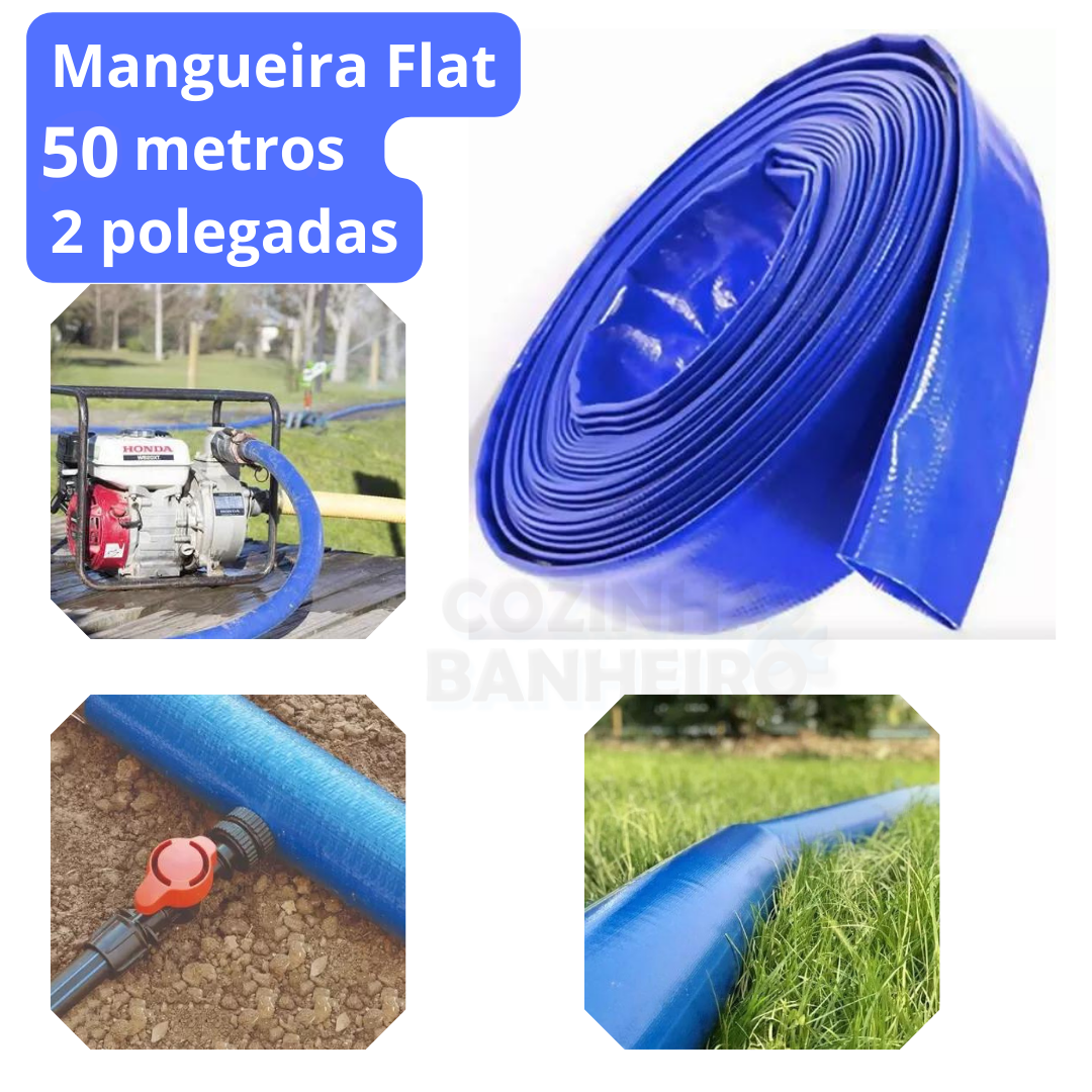 Mangueira Flat Chata Azul 50 Metros 2 Polegadas - 2