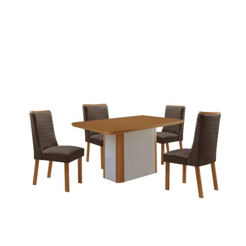 Mesa de Jantar Isadora 120cm Tampo MDF Laminado Canto Copo com 4 Cadeiras Carolina