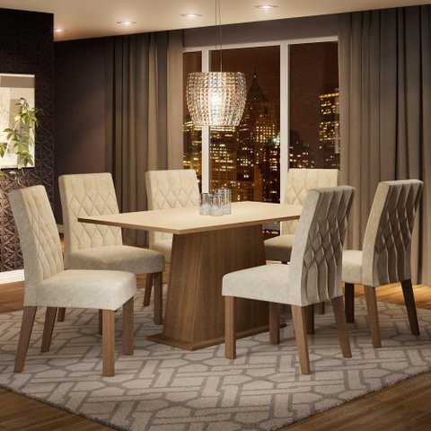 Conjunto Sala de Jantar Madesa Daniela Mesa Tampo de Madeira com 6 Cadeiras - Rustic/crema/imperial