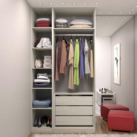 Guarda Roupa Closet Modulado sem Porta 2 Peças, 3 Gavetas, 1 Cabideiro Prime Luciane Móveis