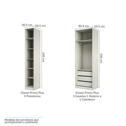 Guarda Roupa Closet Modulado sem Porta 2 Peças, 3 Gavetas, 1 Cabideiro Prime Luciane Móveis - 3