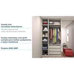 Guarda Roupa Closet Modulado sem Porta 2 Peças, 3 Gavetas, 1 Cabideiro Prime Luciane Móveis - 5