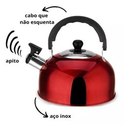 Chaleira Inox 1,5 Litros com Apito Bule Termico Grande Gold Plus Cafe Cha Agua Luxo Vermelho - 7