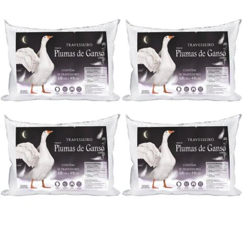 Travesseiro Pluma De Ganso Extra Macio Premium 4 Pçs Barato