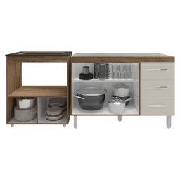 Balcão Armário Cozinha Gabinete de Pia 120 Cm Bruna e Balcão para Fogão Cooktop 4 Bocas e Forno Evel - 4