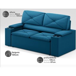 Sofá com Porta Copos Retrátil e Reclinável Pop 1,54m Velosuede Royal - Netsofas - 2