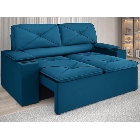Sofá com Porta Copos Retrátil e Reclinável Pop 1,54m Velosuede Royal - Netsofas