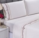 Ver imagem 3 de Jogo lençol Imperial quarto casal Queen bordado 4 peças 2fronha: Palha com Vinho