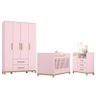 Dormitório Infantil Alegria com Guarda Roupa, Cômoda e Berço Rosa Chá - Móveis Henn - 1
