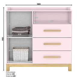 Dormitório Infantil Alegria com Guarda Roupa, Cômoda e Berço Rosa Chá - Móveis Henn - 5