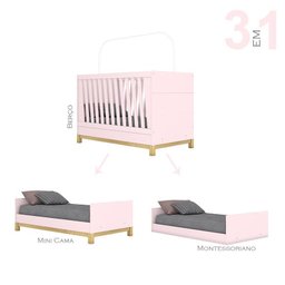 Dormitório Infantil Alegria com Guarda Roupa, Cômoda e Berço Rosa Chá - Móveis Henn - 6