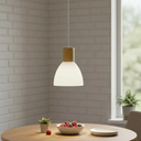 Ver imagem 2 de Pendente em Vidro Anello Wood Branco Detalhe Madeira 1 Lâmpada E27 Bivolt