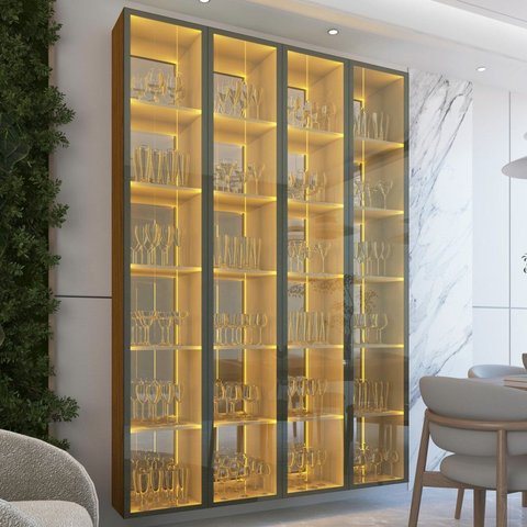Cristaleira 4 Portas Reflecta com LED e Espelho 152,8cm 100% MDF Luminare