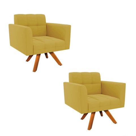Poltrona Sala Decorativa Kit 2 Elisa Giratória Castanho Mm30 Veludo Mostarda D03 - D’Rossi