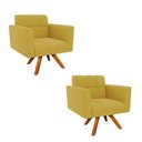 Ver imagem 1 de Poltrona Sala Decorativa Kit 2 Elisa Giratória Castanho Mm30 Veludo Mostarda D03 - D’Rossi