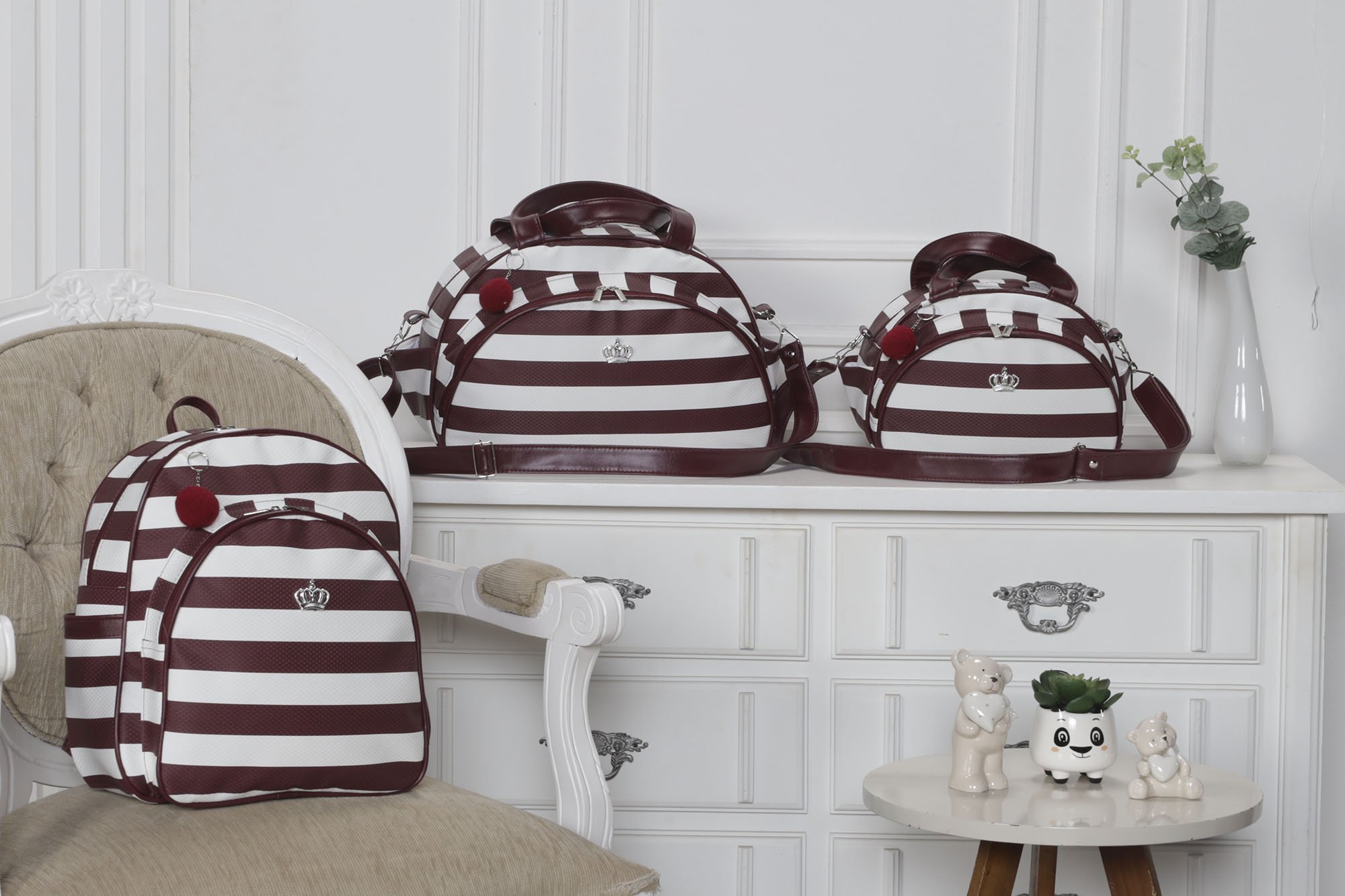 Kit Bolsas 03 Peças P, G e Mochila Baby Império Marsala - 1