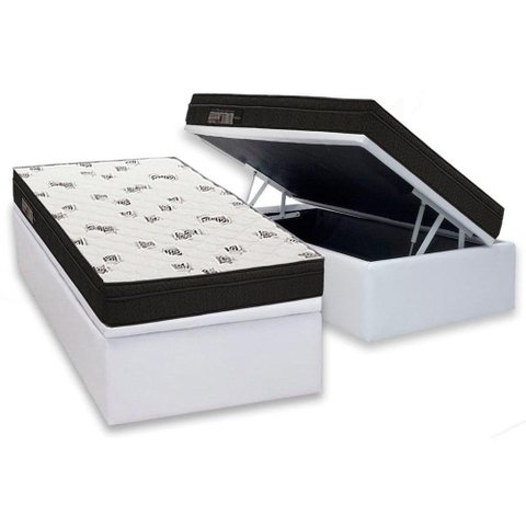 Cama Box Baú Solteiro: Colchão Ortobom Ortopillow + Base Crc Courano White(88x188)