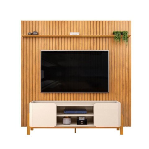 Bancada Cher e Painel Trento para Tv até 65 Polegadas 250x240cm Off White Cedro- Mabe Magazine