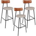 Ver imagem 1 de Kit 03 Banquetas Altas Cozinha Sala De Jantar Aço Milão L02 Couríssimo Camel Linho Bege - Lyam Decor