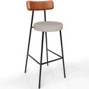 Ver imagem 3 de Kit 03 Banquetas Altas Cozinha Sala De Jantar Aço Milão L02 Couríssimo Camel Linho Bege - Lyam Decor