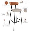 Ver imagem 4 de Kit 03 Banquetas Altas Cozinha Sala De Jantar Aço Milão L02 Couríssimo Camel Linho Bege - Lyam Decor