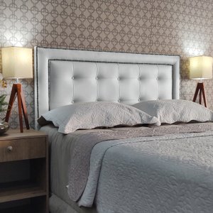 Cabeceira Cama King Veneza 10 Diamond com Tachas Corano Branco 60 Rbl