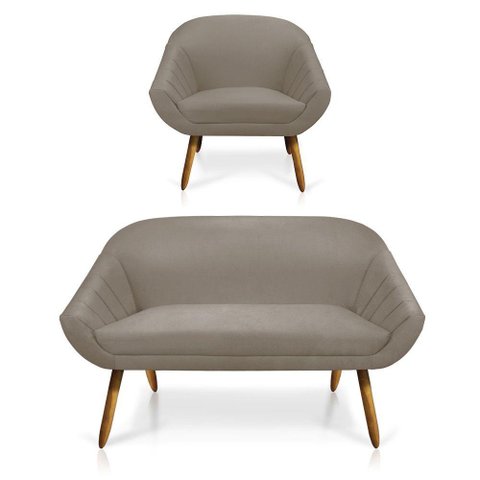Kit 01 Namoradeira 02 Lugares e 01 Poltrona Giovana Suede Marrom Rato Castanho