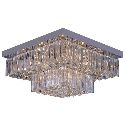 Plafon Sobrepor Quadrado Cristal Legítimo Cake 50cm G9 Startec Design Moderno Quarto/sala