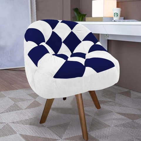 Poltrona Paloma Escritório Sala Giratória Madeira Suede Branco e Suede Azul Marinho - Dominic Decor