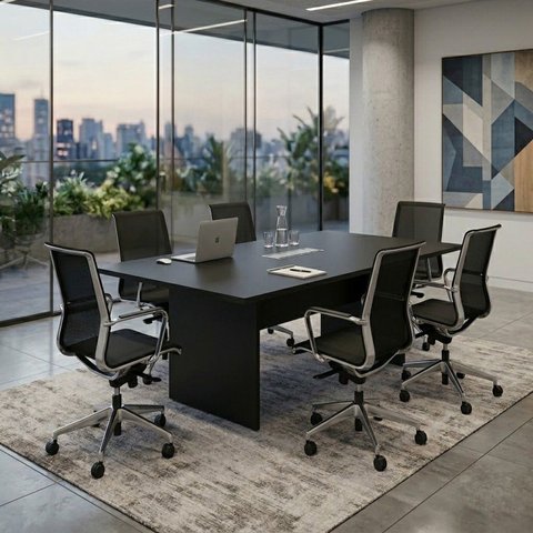 Mesa de Reunião para Escritório Retangular 6 Lugares 180x90cm ME4203 Preto Tecnomobili